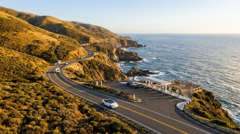 California EV charging expansion along a coastal highway