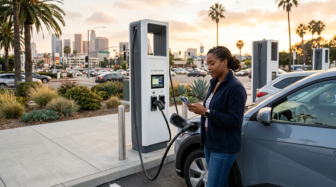 California rideshare driver charging an electric vehicle