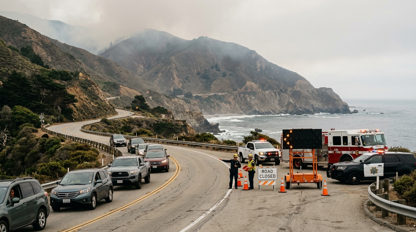 Highway 1 closure during wildfire response in Big Sur