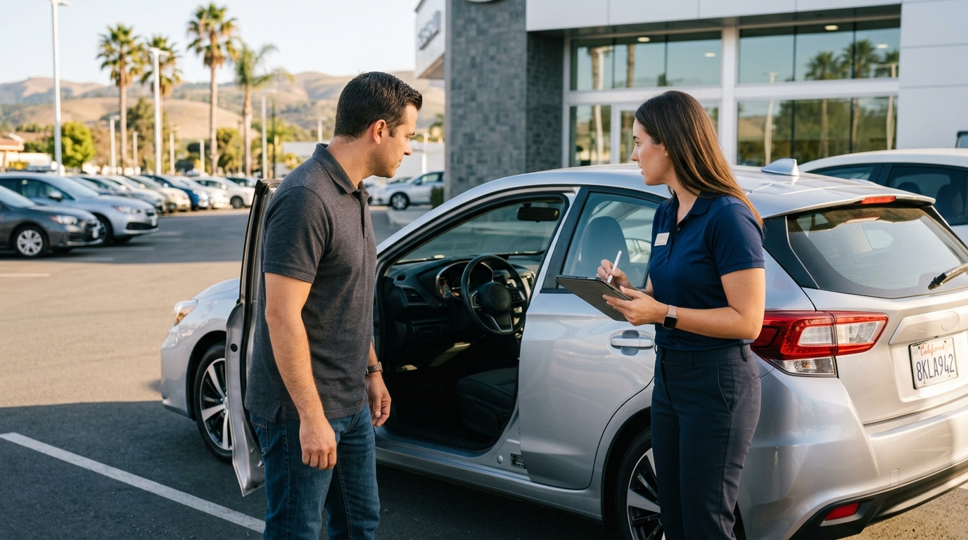 Used car return inspection at a California dealership